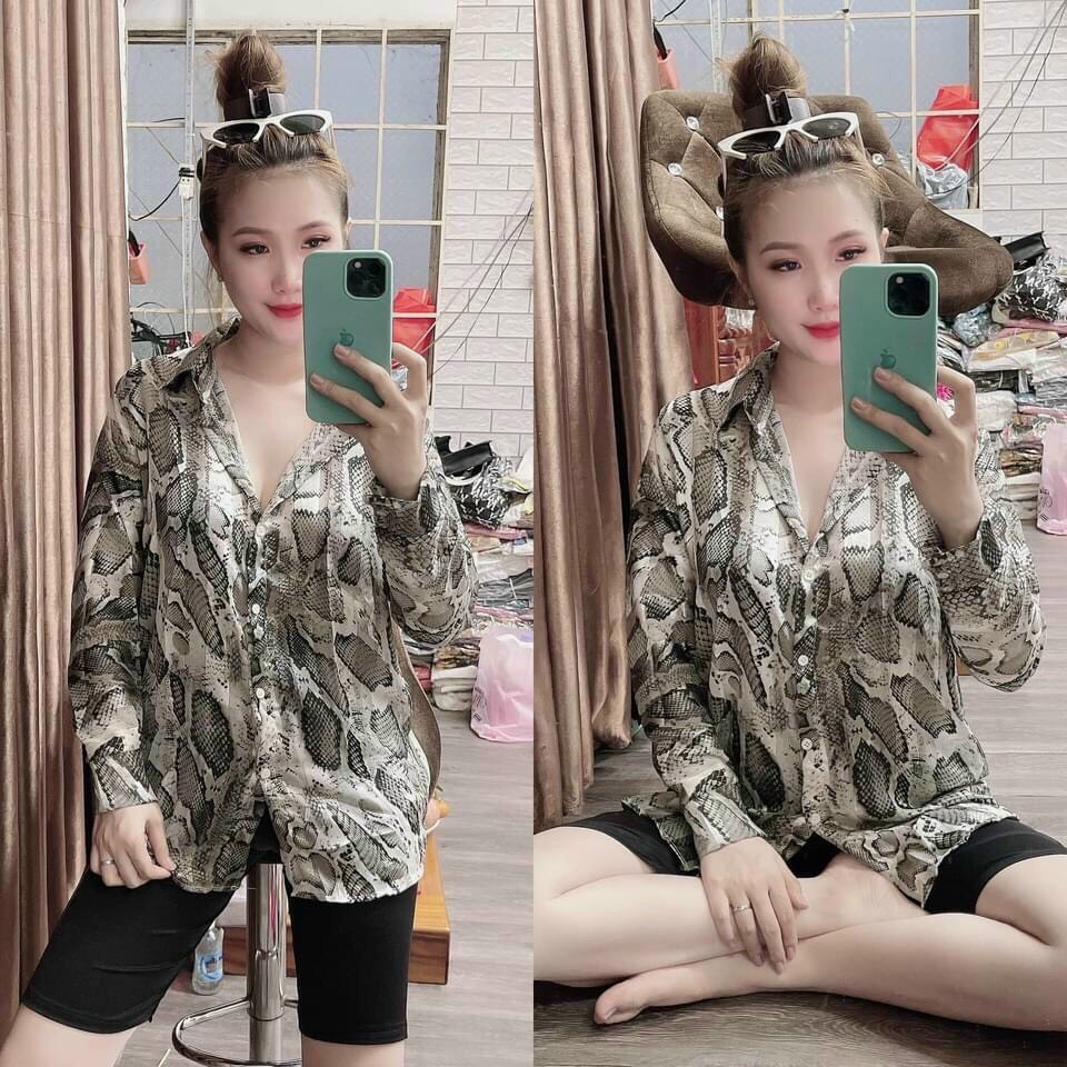 [HCM]Đồ bộ ngố nữ quần thun áo lụa họa tiết da rắn