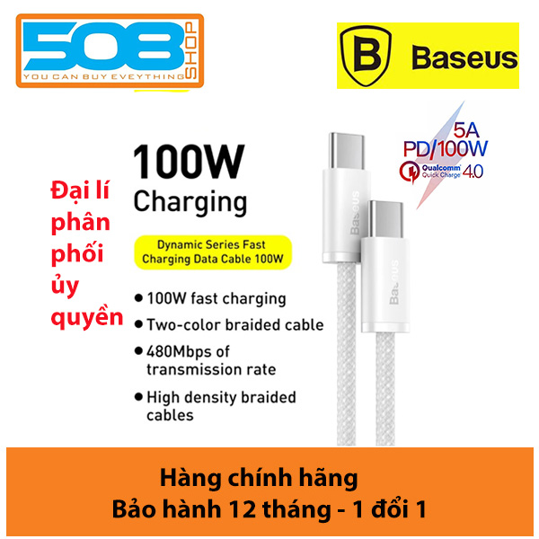 Cáp sạc nhanh Baseus Type C 100W, Baseus Dynamic Series Fast Charging Data Cable Type C to Type C 100W dây dù chống rối, đứt gãy