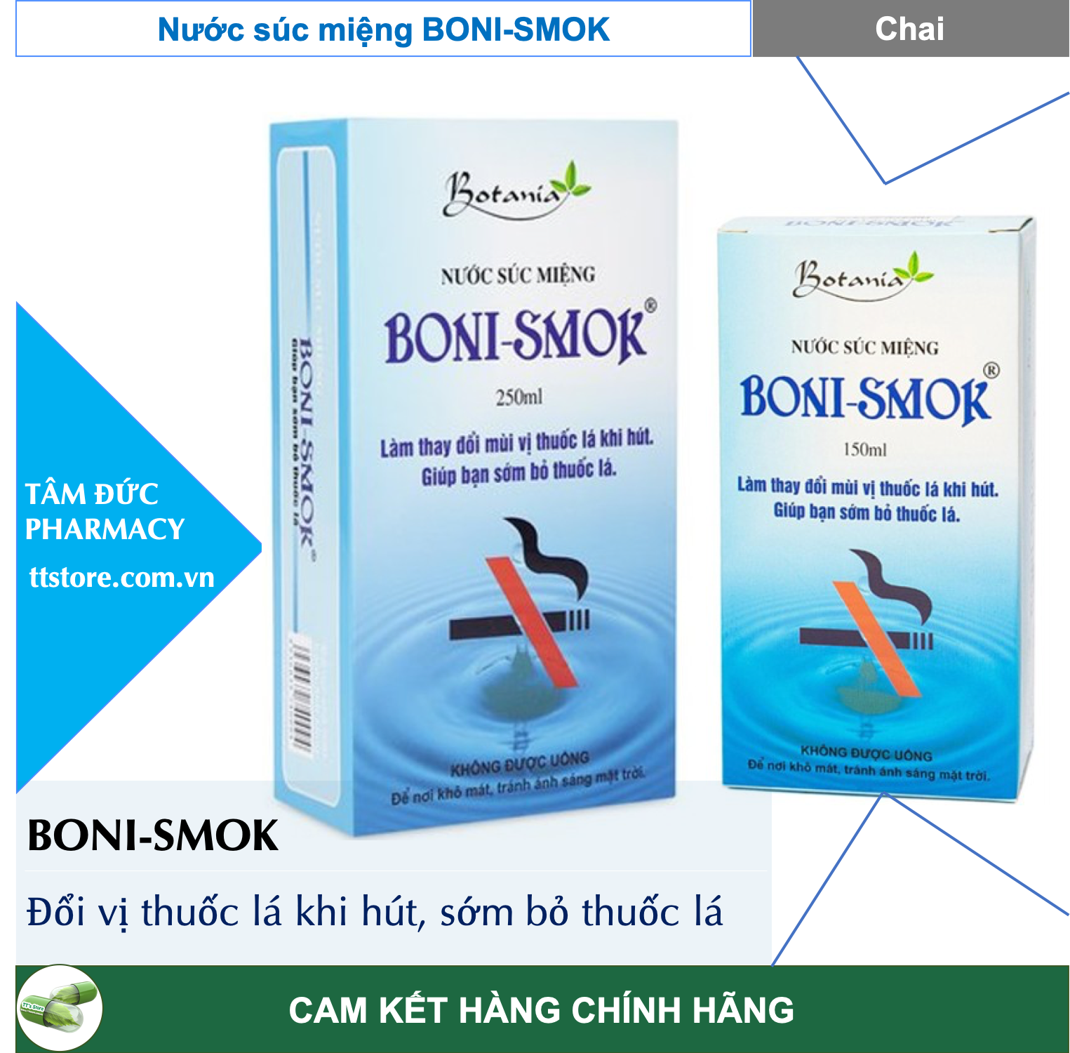 Nước súc miệng BoniSmok Chai 150ml - 250ml - Botania - Boni smok