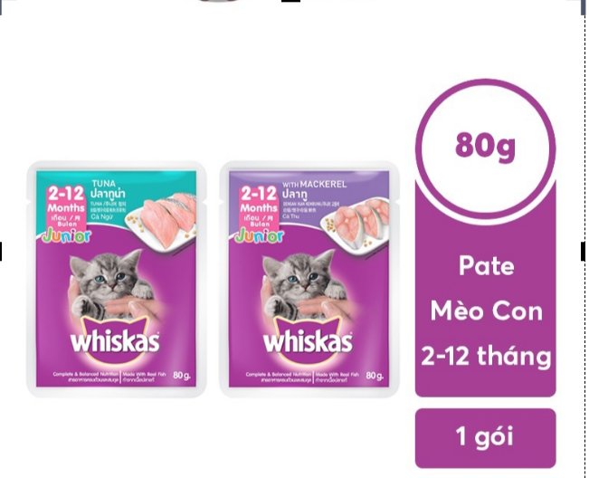 Thùng Whiskas mèo con (Junior) - 24 gói x 80g