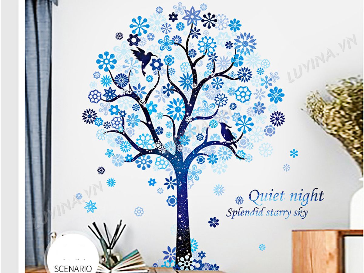 [HCM]DECAL DÁN TƯỜNG CÂY SAO TUYẾT XANH