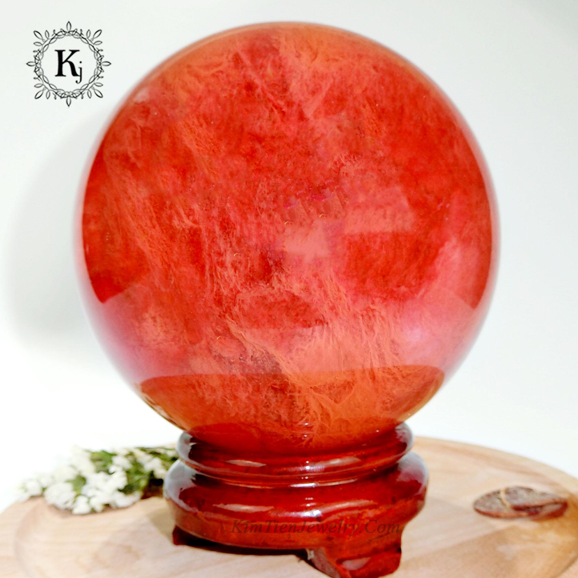 Quả Cầu Phong Thủy Núi Lửa Đỏ  Đường Kính 06 cm - Xoay Chuyển Thời Vận  - Hợp Mệnh Hỏa ; Thổ  - Tặng Kèm Đế