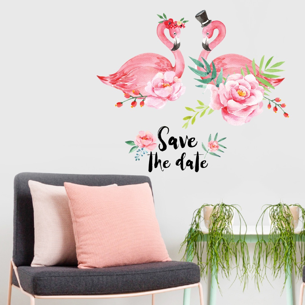 Decal dán tường Đôi hạc hồng -P14 -vivadecals