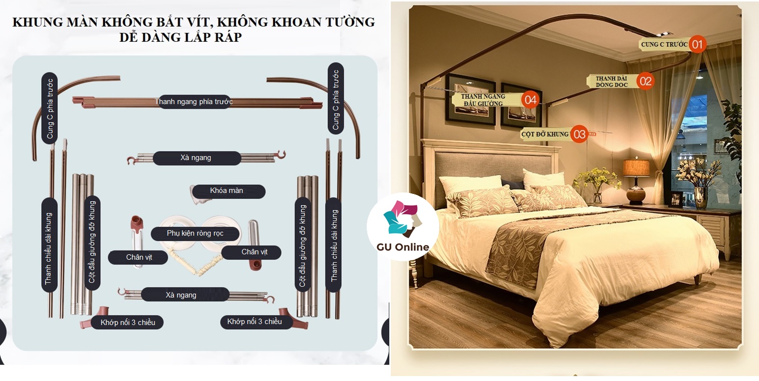 Màn khung chữ U (màn+ khung inox) Không bắt vít
