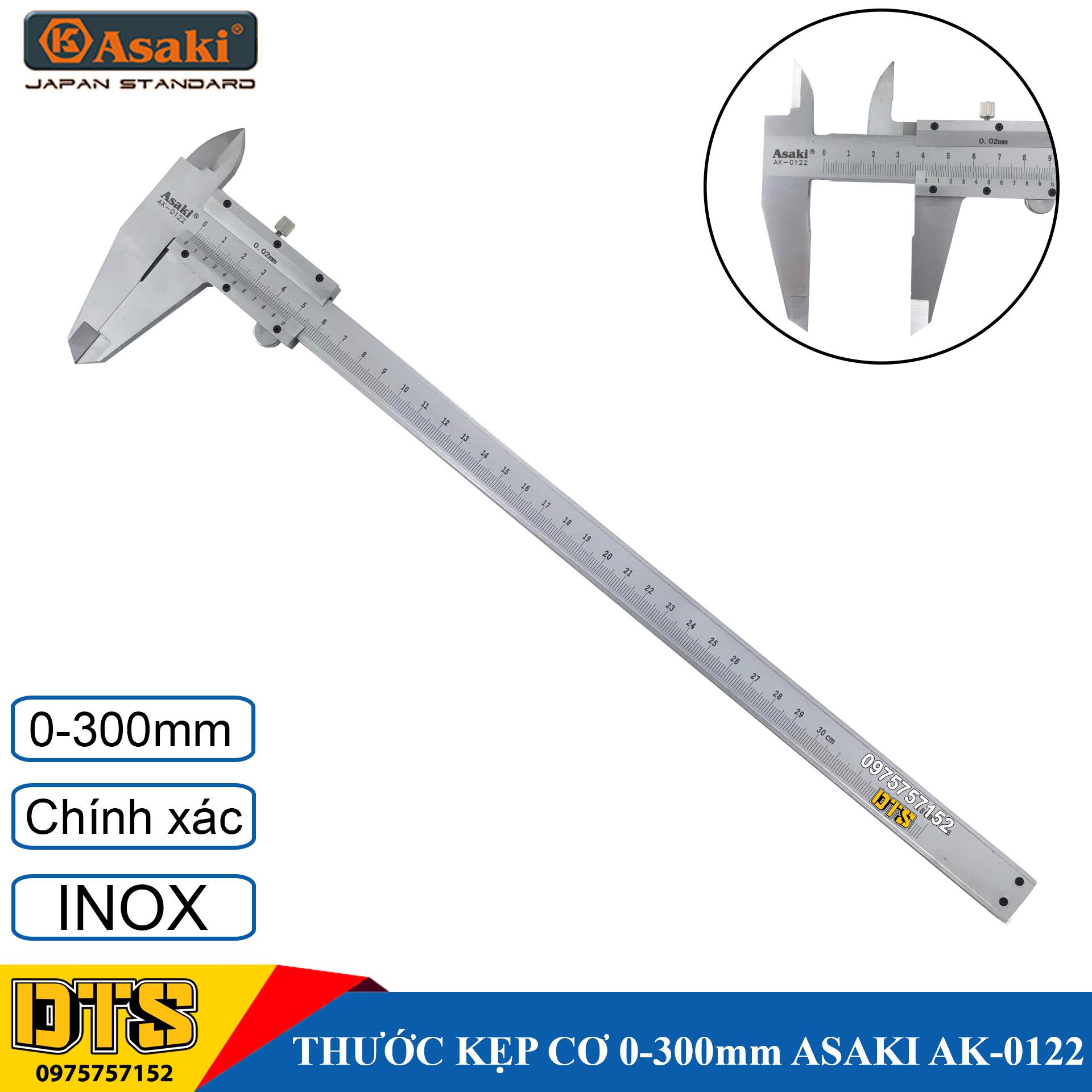 Thước cặp cơ khí Inox 0-300mm Asaki AK-0122, độ chính xác cao (Thước kẹp cơ Asaki)