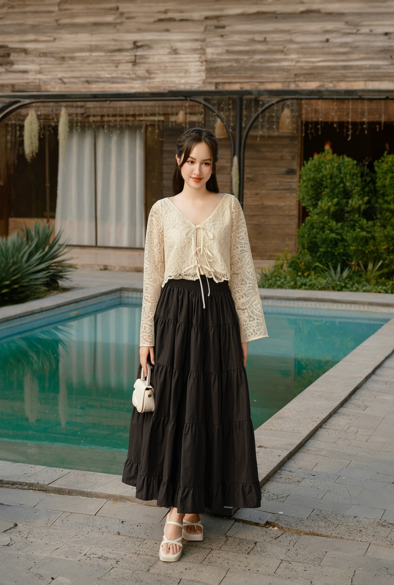 Voucher siêu sale 15% OLV - Chân váy xòe dài 2 màu Skirt