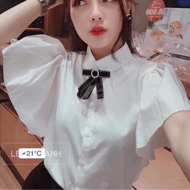 Áo sơ mi tay bèo cổ nơ dễ thương