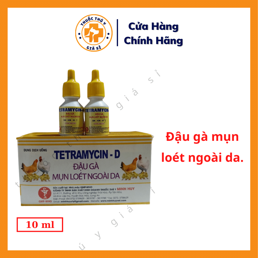"Hoàn tiền đến 10%" TetraMycin D 10ml - Dùng Cho Bệnh Đậu Gà, Mụn Loét Ngoài Da, Viêm Phổi, Viêm Vú, Viêm Tử Cung - Thú Y Giá Sỉ