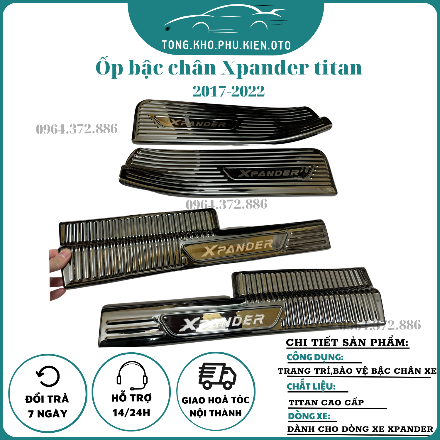 Ốp bậc cửa, nẹp bước chân trong, ngoài xe xpander 2018- 2021, 2022, 2023 chung bản cross chất liệu titan cao cấp