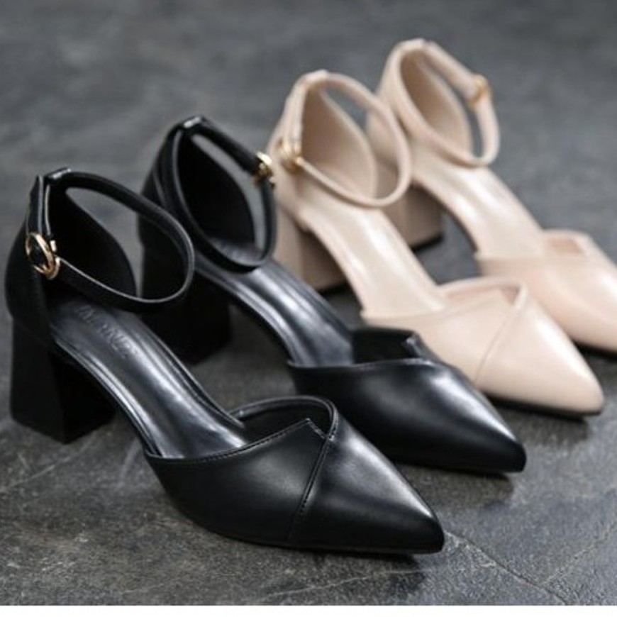 Giày cao gót DHC26, giày nữ  mũi nhọn đế vuông cao 5cm