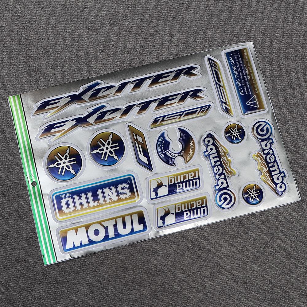 BỘ TEM LOGO, TEM NỔI LOGO DÁN XE MÁY YAMAHA EXCITER MẪU MỚI SIÊU ĐẸP ( MÀU TITAN )