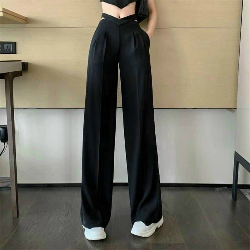 Quần suông khoét eo viền cạp trơn có đỉa siêu hack dáng