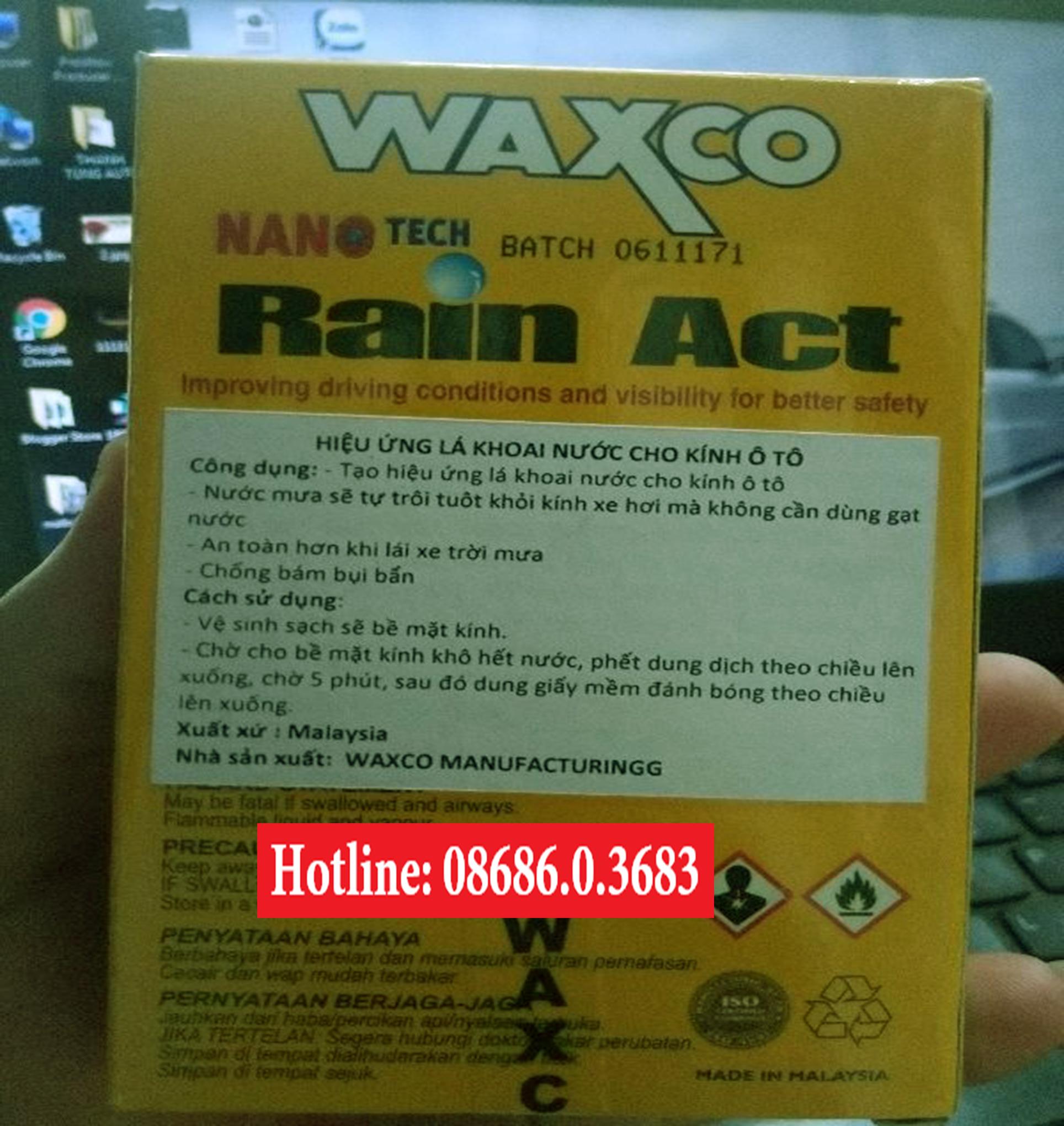 DUNG DỊCH CHỐNG BÁM NƯỚC MƯA WAXCO