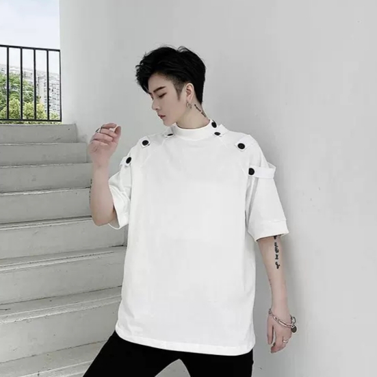 [HCM]Áo thun unisex ulzzang phối nút - Lay Unisex