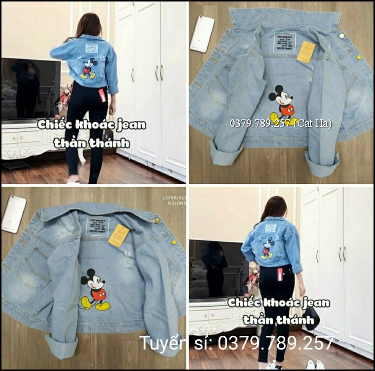 Áo khoác jean nữ cao cấp style chuột TT đẹp form dưới 58kg