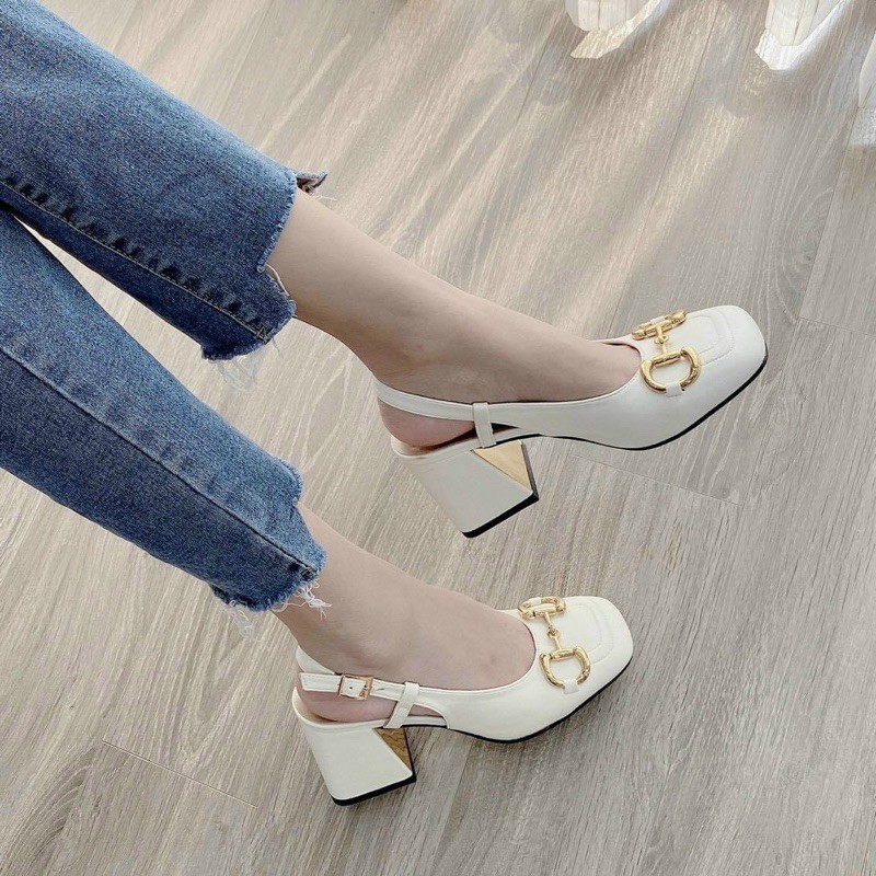 Sục cao gót, sục xích hở gót 2 màu đen trắng giá rẻ