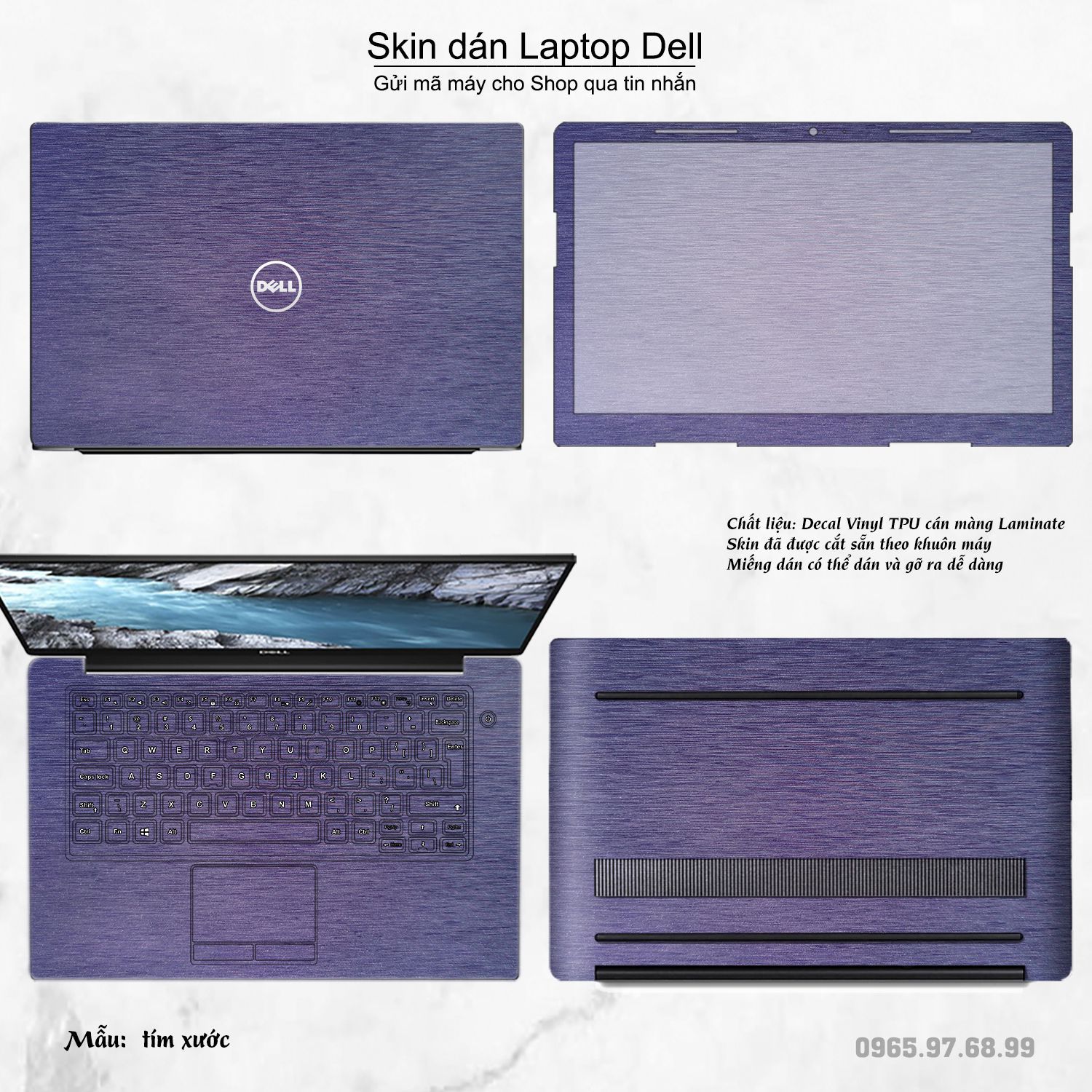Decal Skin dán Laptop Dell mẫu tím xước (inbox mã máy cho shop)