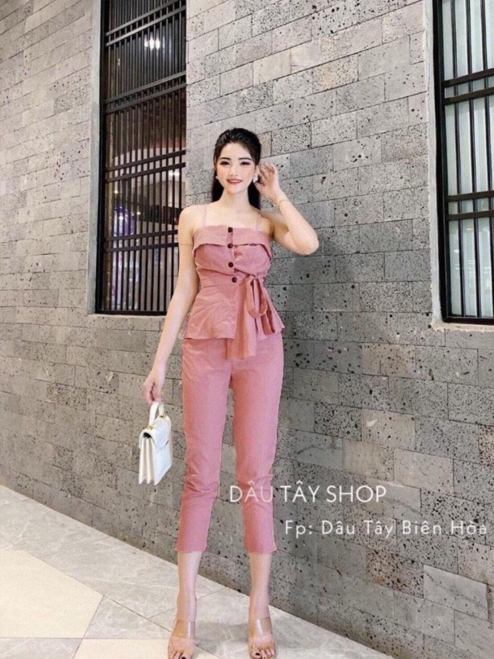 [HCM]Sét bộ nữ quần dài áo cột nơ cài nút