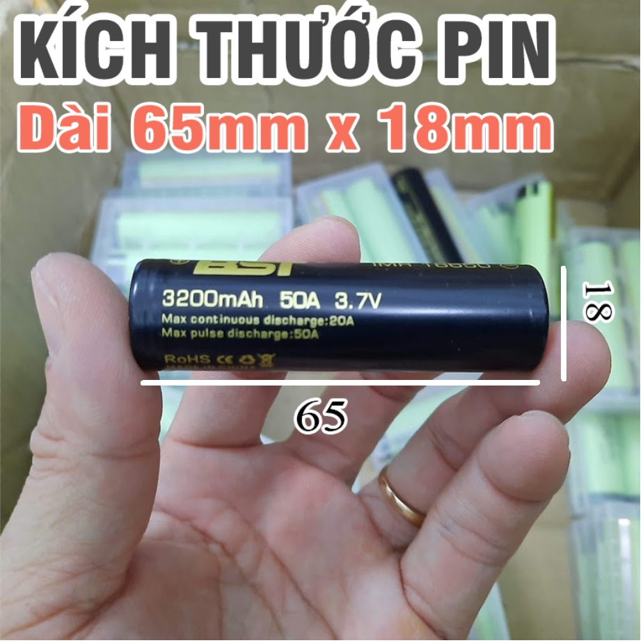 Pin sạc li-ion 3.7v 18650 BST 3200mah - Độ Xả Cao 50A (1 viên) pin có cực dương phẳng