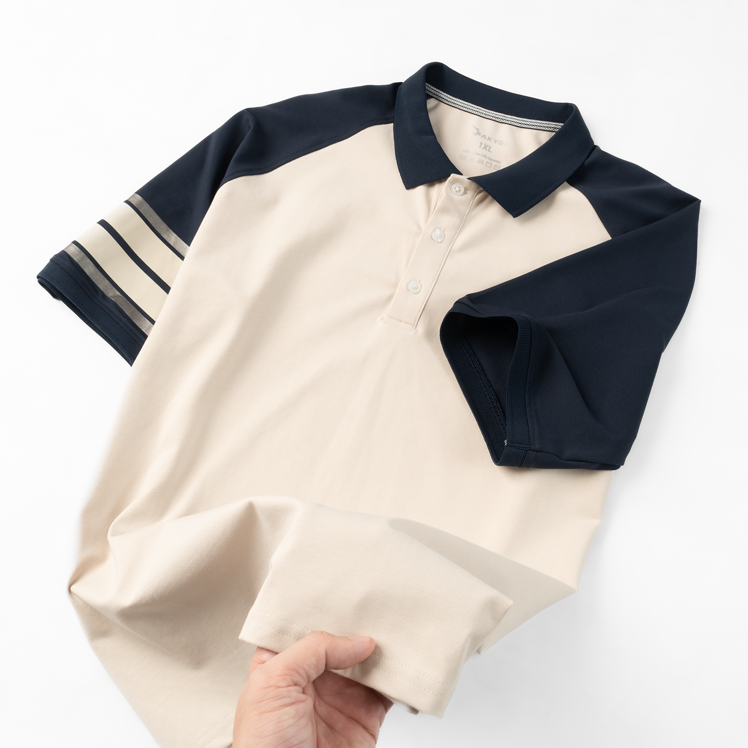 Áo Polo Phối Vai Xanh Họa Tiết Dành Cho Nam Bigsize 80-140kg AKYOO - Hình ảnh 3