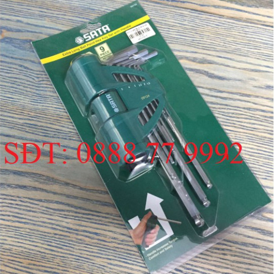Bộ lục giác đầu bi loại dài, 9 chi tiết - hệ mét sata 09124