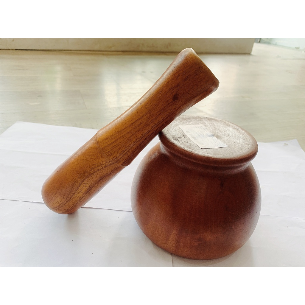 Bộ Cối Chày Bầu Gỗ Xà Cừ 15Cm