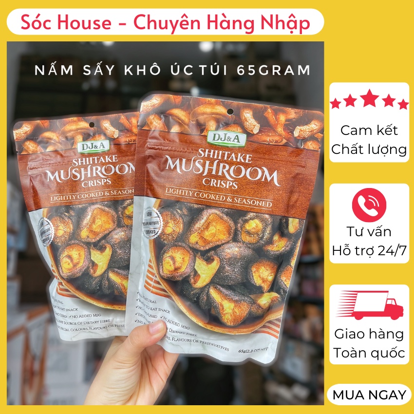 Nấm hương sấy giòn DJ&A CHUẨN HÀNG ÚC Snack nấm hương nhập khẩu Úc hoàn