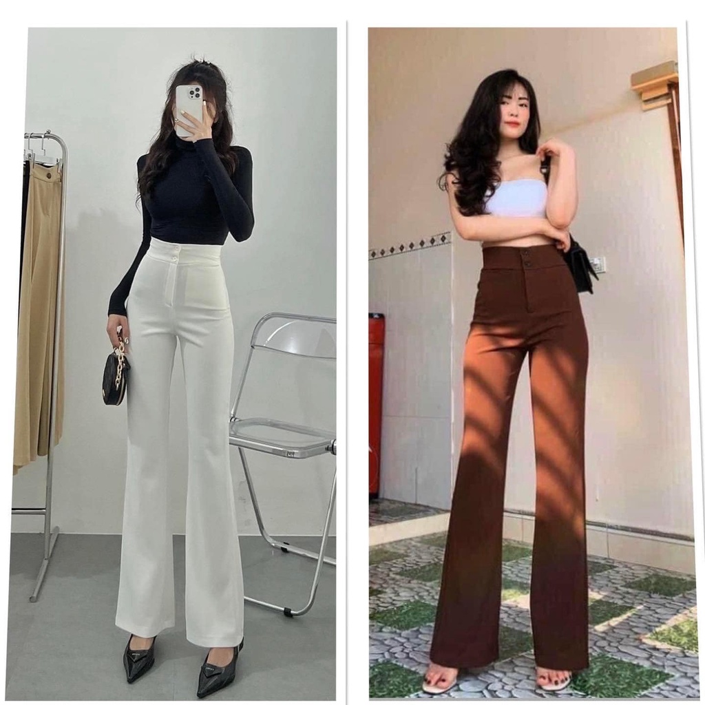 Quần Ống Loe Cạp Cao 2 Khuy
