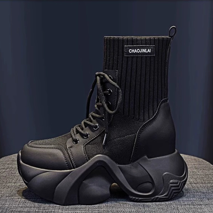 Giày Boots đế độn cổ len cao 9cm PB590-4166