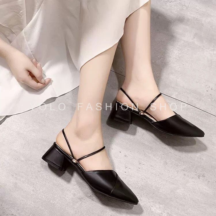 Giày sục cao gót đế vuông vạt chéo 5p đi được 2 kiểu da mềm êm chân - SC11