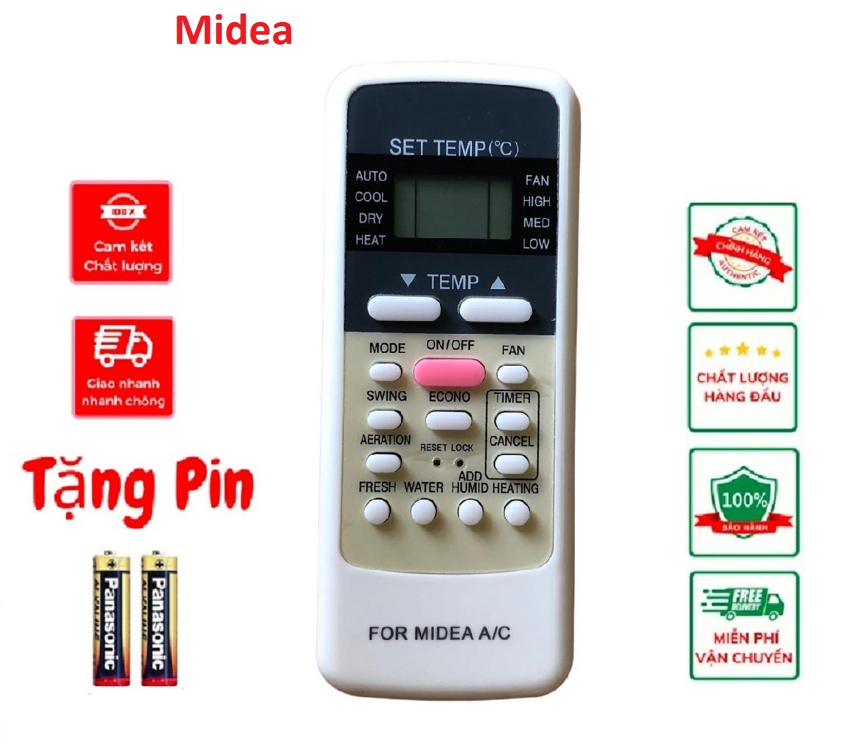 Remote Điều Khiển điều hòa Midea nút hồng ở giữa,remote điều khiển điều hòa Midea có nút hồng