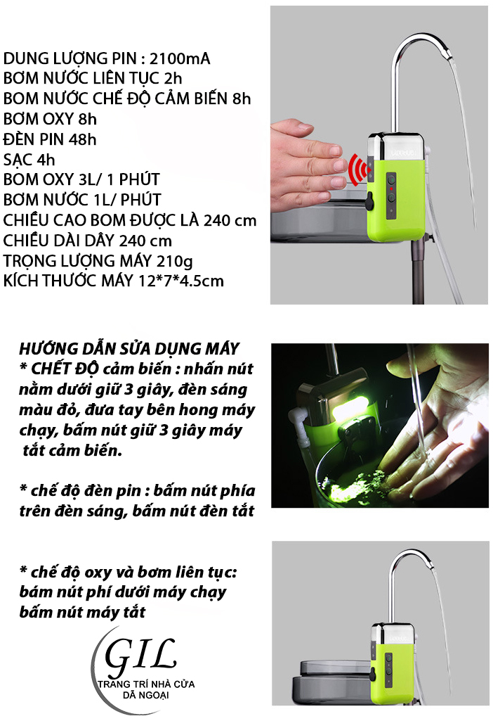máy bơm nước rửa tay câu cá - máy tạo oxy