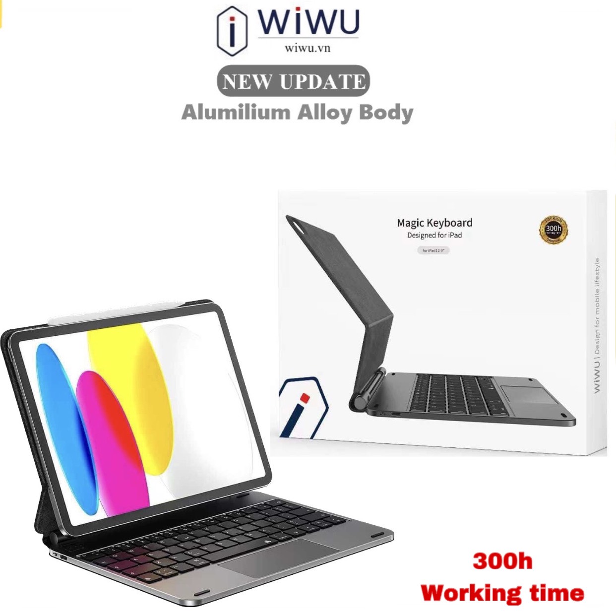 Wiwu magic keyboard cho ipad pro 12.9 inch , ipad pro 11 inch / m1 / m2 , air 5/4 10.9 inch ốp lưng nam châm bàn phím kèm trackpad chính hãng wiwu