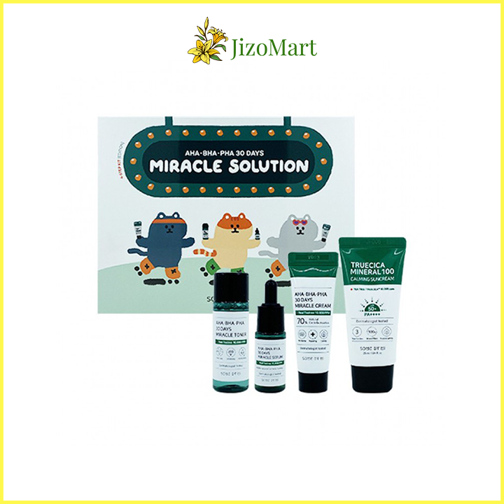 [Có kem chống nắng] Bộ Kit 4 Món Cho Da Mụn Some By Mi AHA-BHA-PHA 30 Days Miracle Solution 4-Step Kit-Edition (Toner, Serum, Cream, Suncream) - some by mi chính hãng