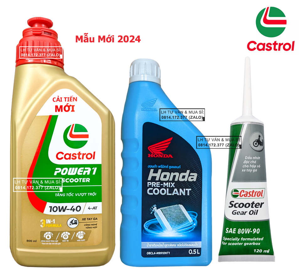 Bộ combo dầu nhớt tay ga castrol power1 scooter 800ml +lap castrol + nước mát tay ga honda 500ml