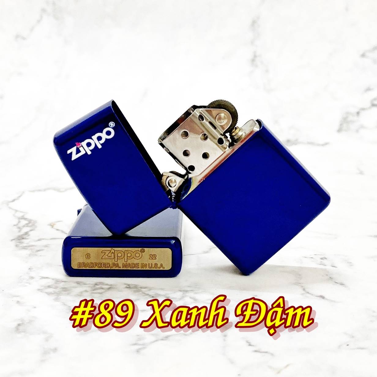 BẬT LỬA ZIPPO SƠN TĨNH ĐIỆN CÓ MỘC ĐÁY MÀU XANH ĐẬM
