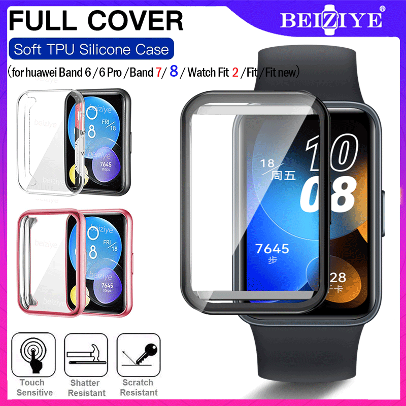 Huawei Band 8 /Band 7 /Band 6 /6 Pro Smart Band Case TPU Soft Full Screen Protector Case Shell Edge Frame For Huawei Watch Fit 2 /Watch Fit new Smart Watch Strap Band