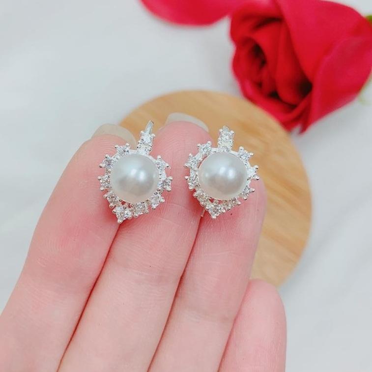 Bông tai bạc ta đính đá gắn trai MS62