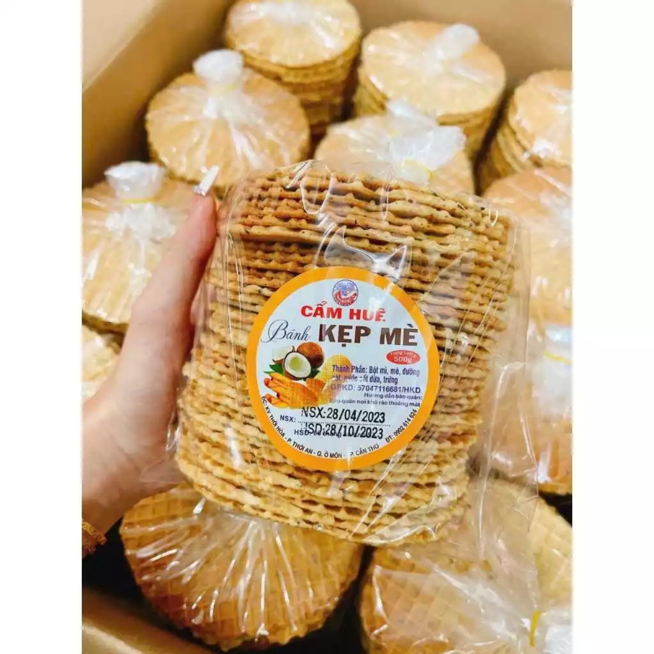Bánh kẹp mè cốt dừa nướng cẩm huê đặc sản miền tây 500g - đồ ăn vặt - ăn vặt tuổi thơ