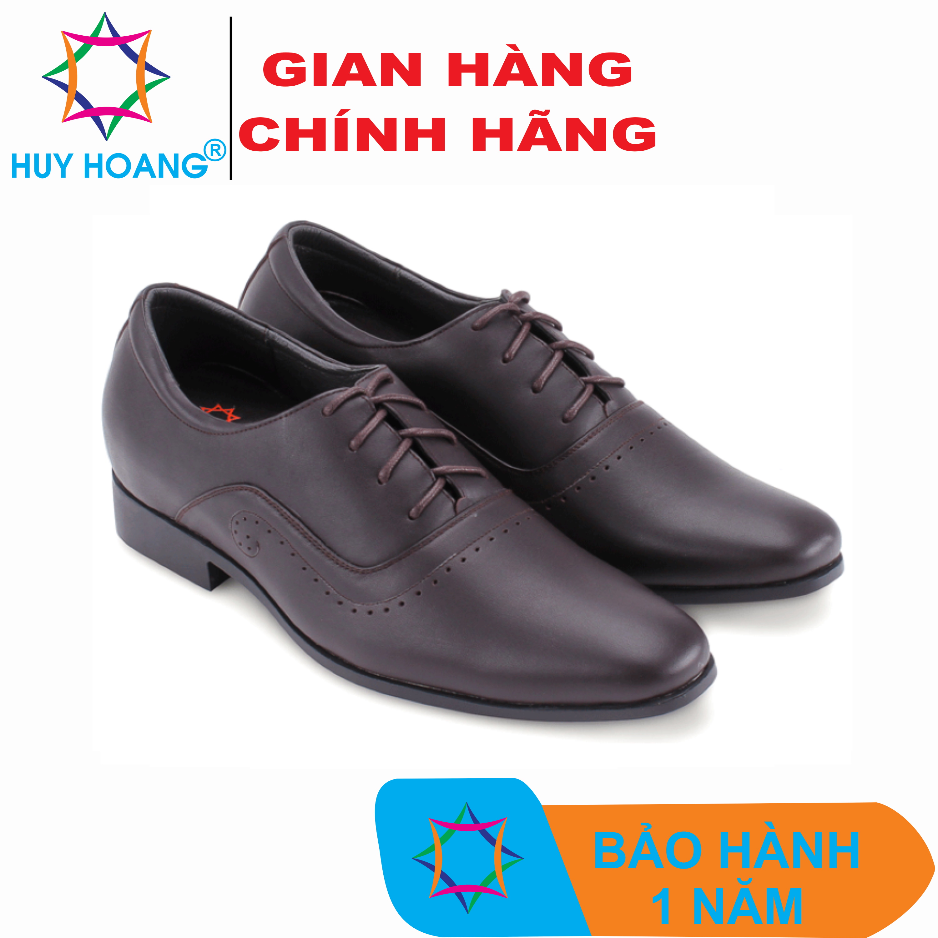 Giày tăng chiều cao da bò cột dây màu nâu TH7719
