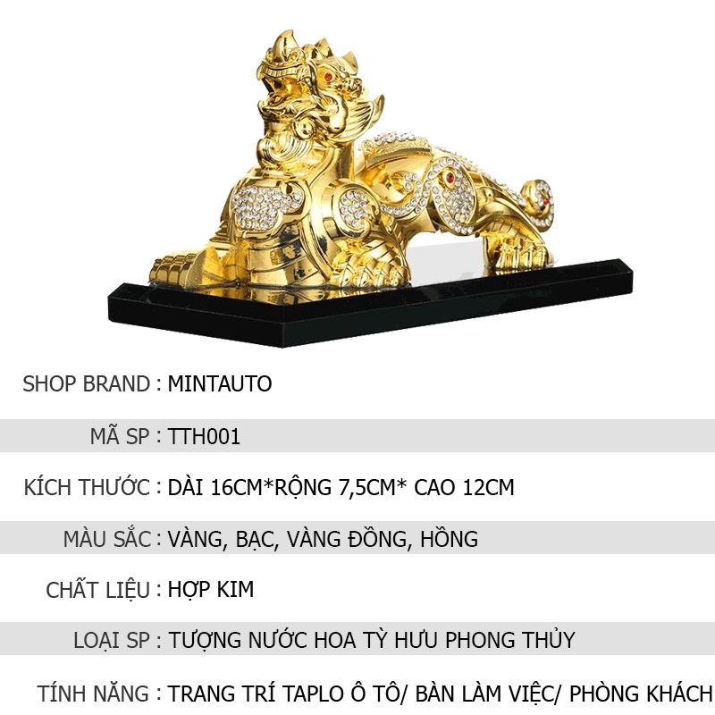 Tượng Tỳ Hưu Phong Thủy Trang Trí Ô Tô Bàn Làm Việc Cao Cấp Tặng Nước Hoa