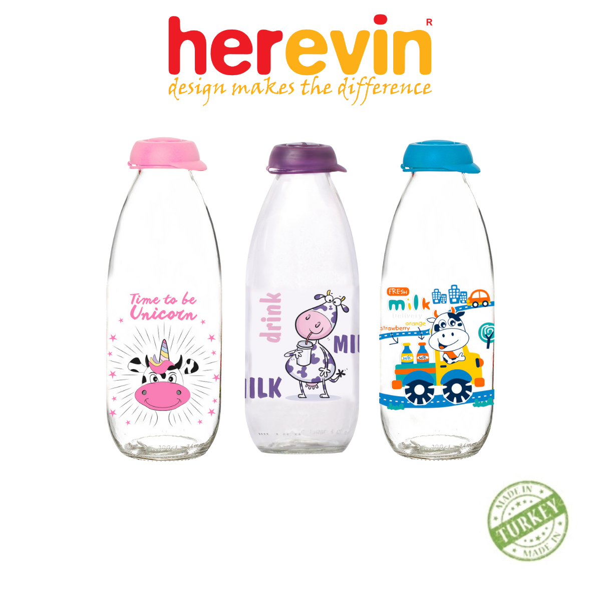 Bộ 3 Chai Đựng Sữa Thuỷ Tinh Thổ Herevin Decor