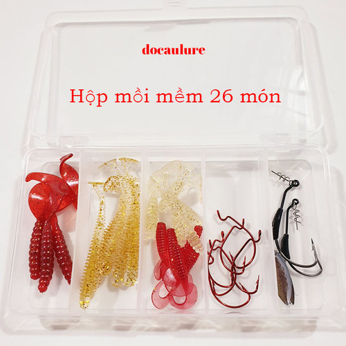 Hộp mồi mềm 26 món câu cá siêu nhậy chuyên dùng câu Lure Cá Lóc, Cá Mú các loại cá háo ăn