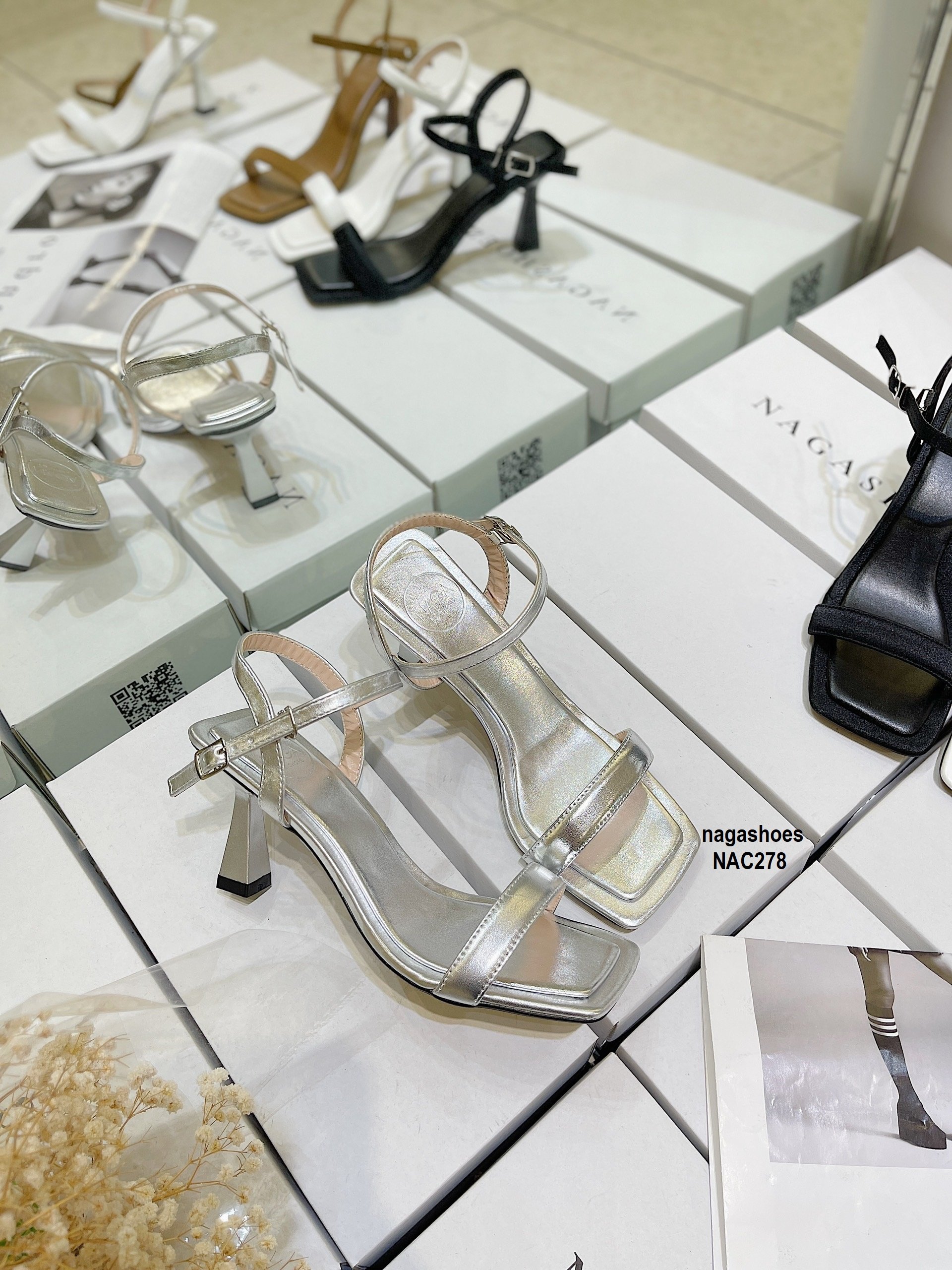 Cao gót nagashoes quai ngang gót vuông 7p nac278