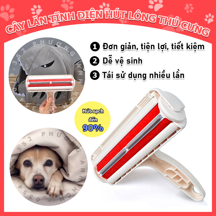 [HCM]CÂY LĂN TĨNH ĐIỆN HÚT LÔNG THÚ CƯNG/ Cây Lăn Lông Chó Mèo Làm Sạch Quần Áo Ga Giường Sofa