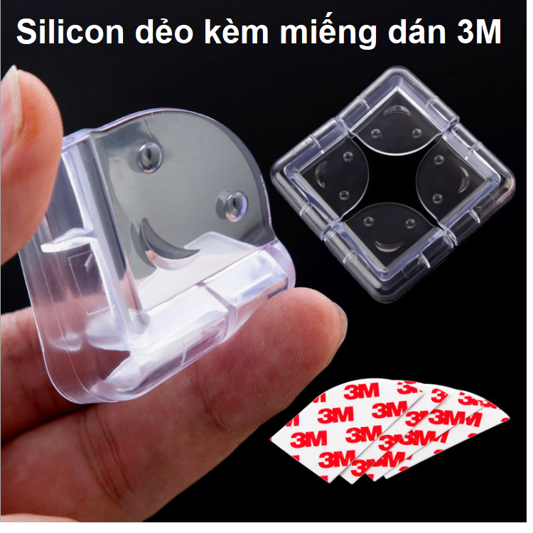 Combo 4 miếng nhựa dẻo bọc góc bàn, tủ, gường, nẹp góc bằng SILICON trong suốt chống va đập an toàn cho bé tặng kèm miếng dán 3M