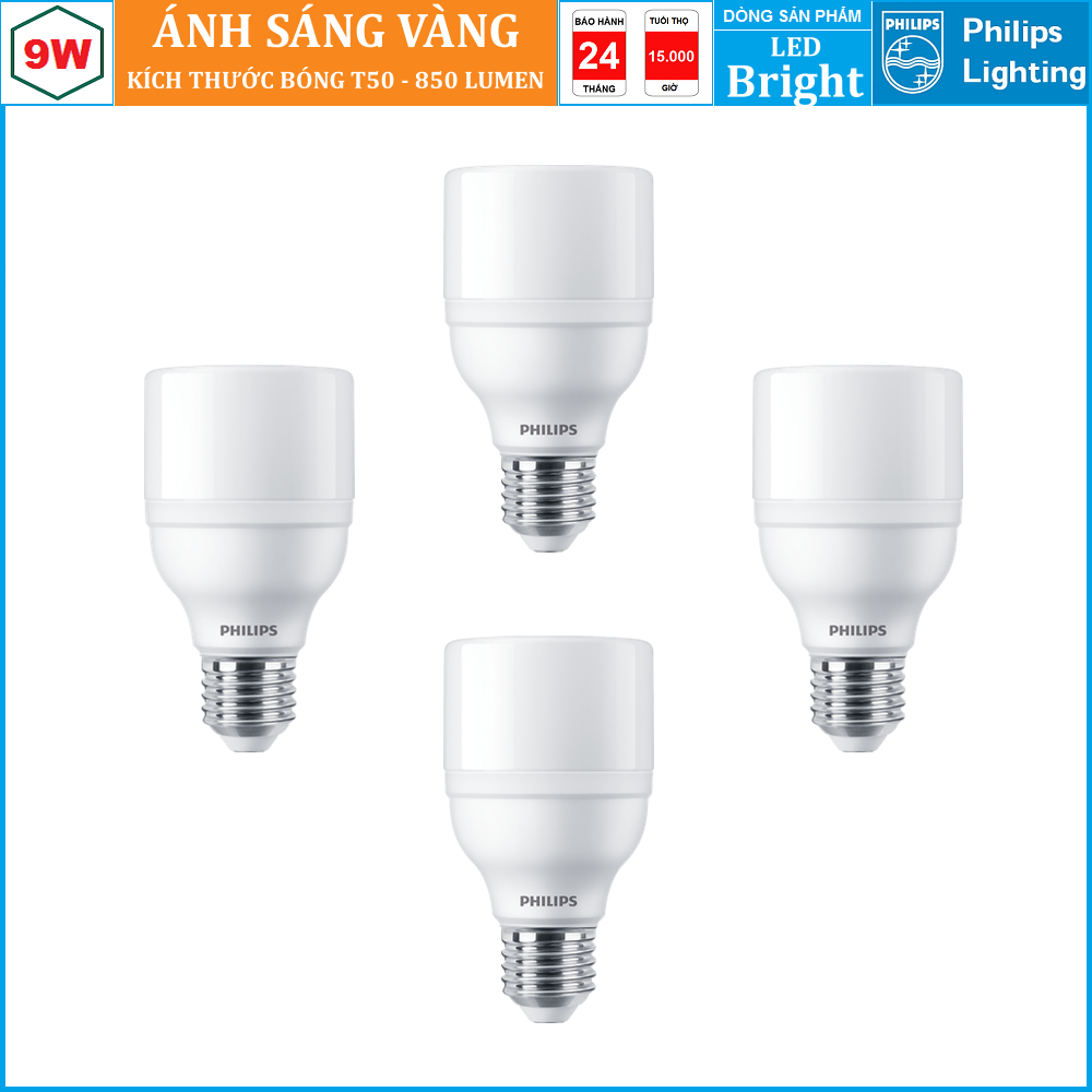 ( BỘ 4 ) BÓNG ĐÈN LED BRIGHT PHILIPS 9W E27 1CT/12 APR ( THAY THẾ CHO BÓNG COMPACT )