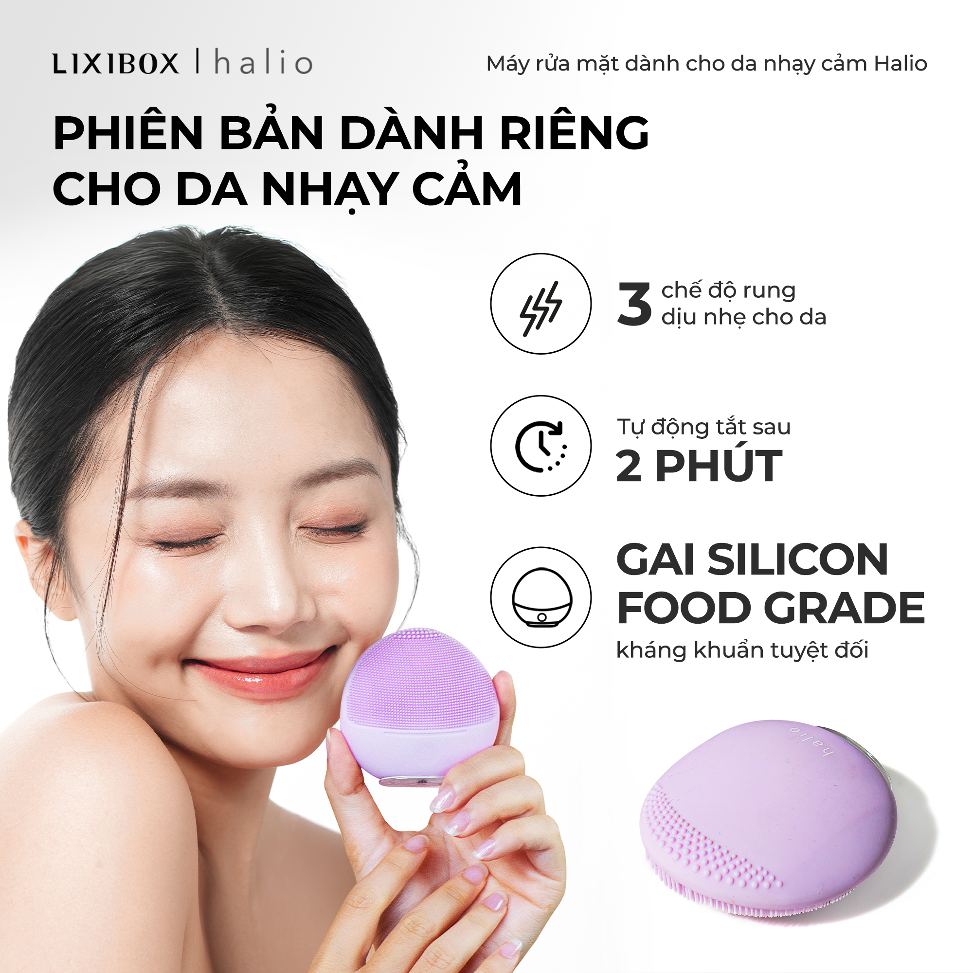 Máy Rửa Mặt Sóng Âm Cho Da Nhạy Cảm Halio Sensitive Facial Device Limited Edition Baby Pink