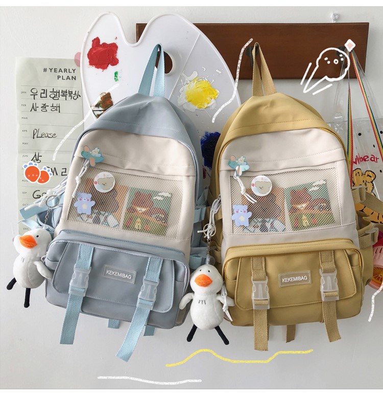 Balo ulzzang Hàn Quốc đi học học sinh sinh viên chống nước tặng sticker và móc gấu