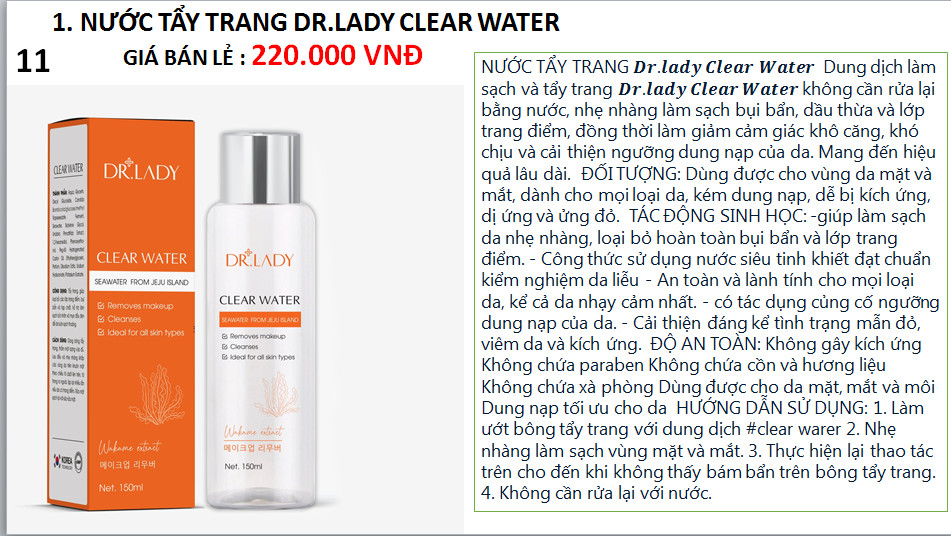 Nước tẩy trang Dr.Lady 150ml mùi thơm dễ chịu